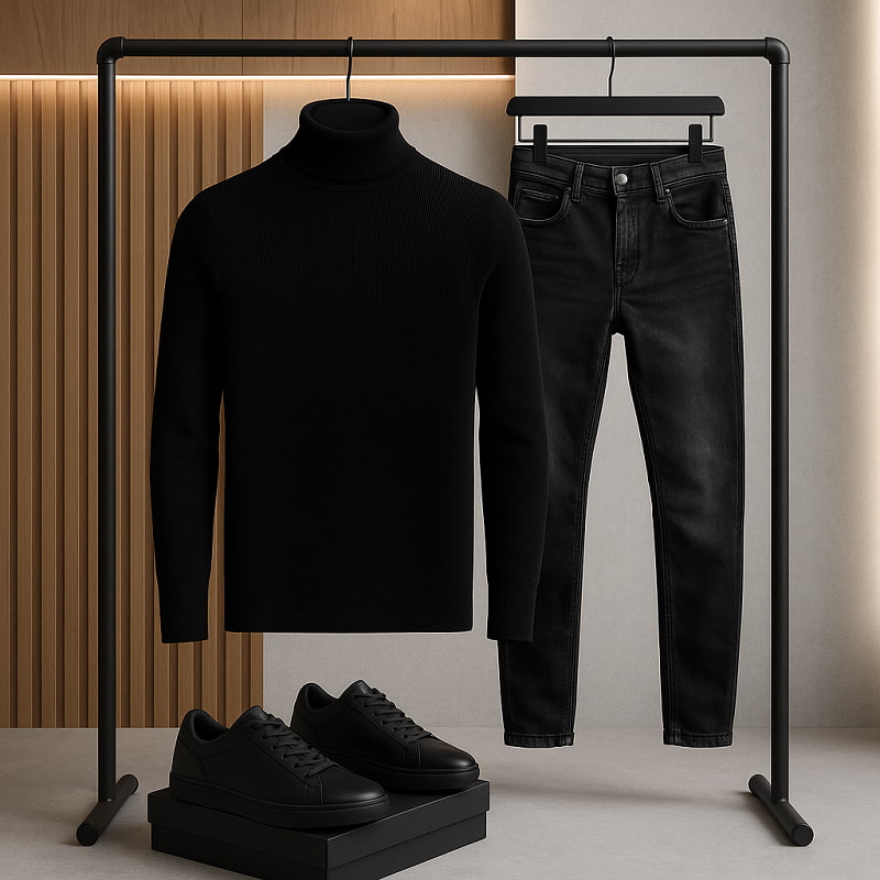 پلیور بافت یقه اسکی مردانه مدل Ersan رنگ مشکی